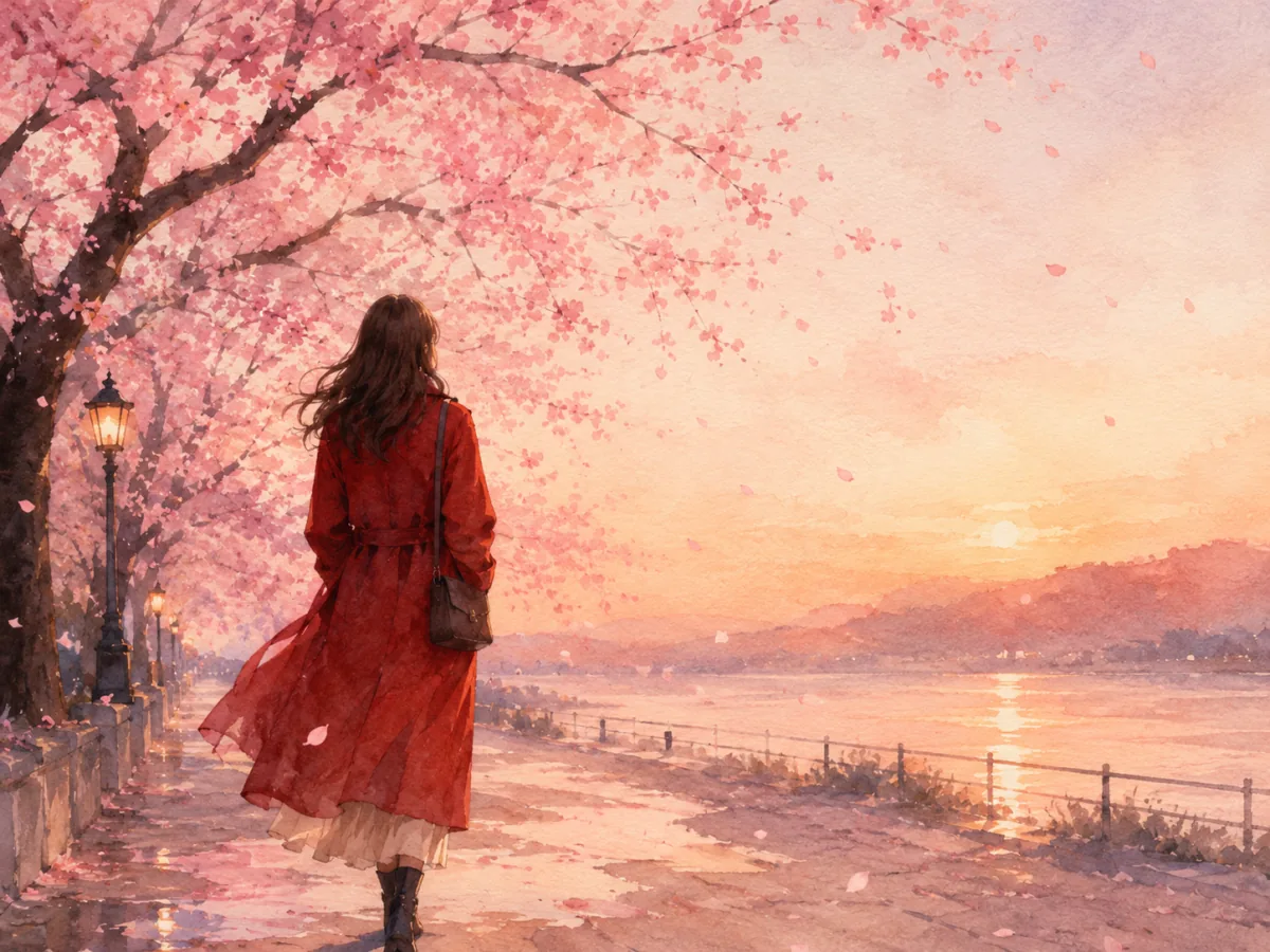 AI-generated seasonal brand illustration concept with a red-coated figure and tagline space