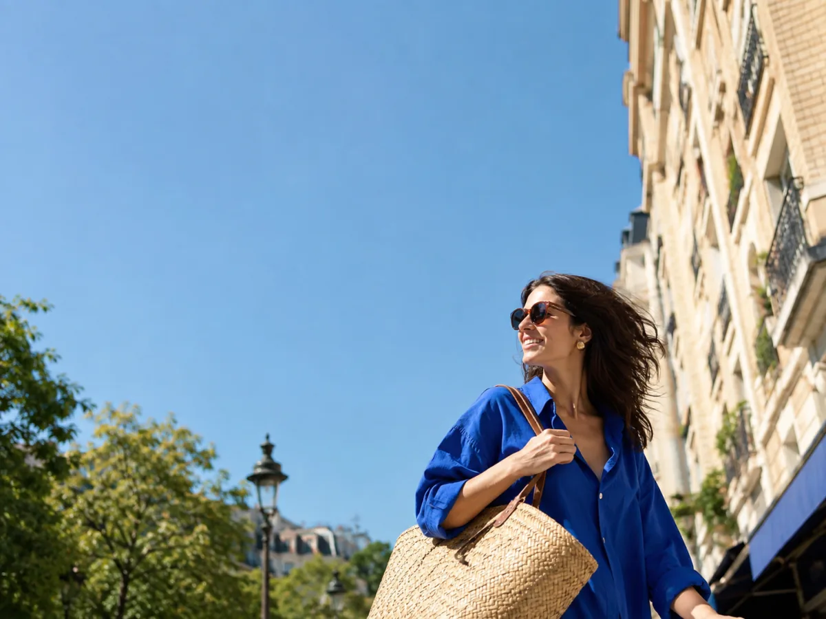 AI-generated paid social concept featuring an unbranded summer bag with headline space